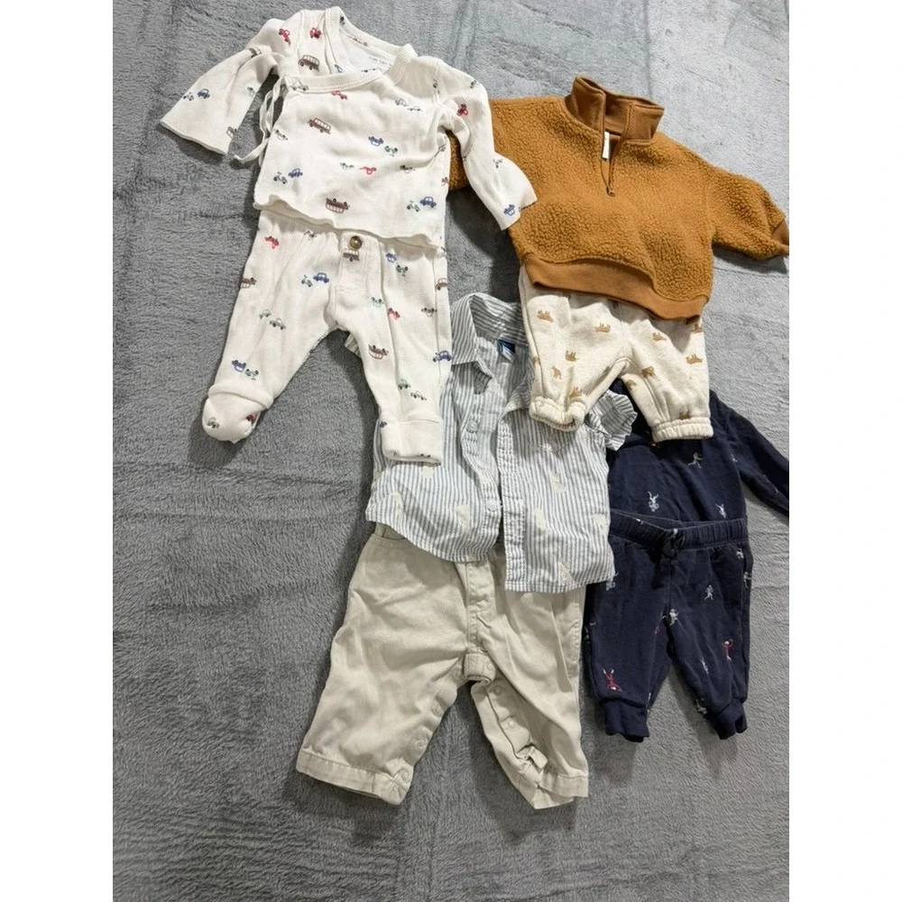 Carters Old Navy Baby Boy Clothes Bundle‎ NB 3M Sherpa Pullover Pants Shirts 8pc